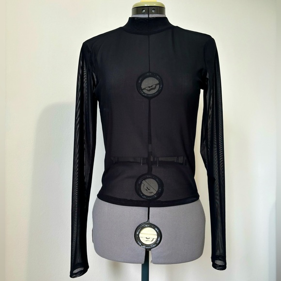 Stretch mesh black long sleeve turtleneck - Picture 2 of 10